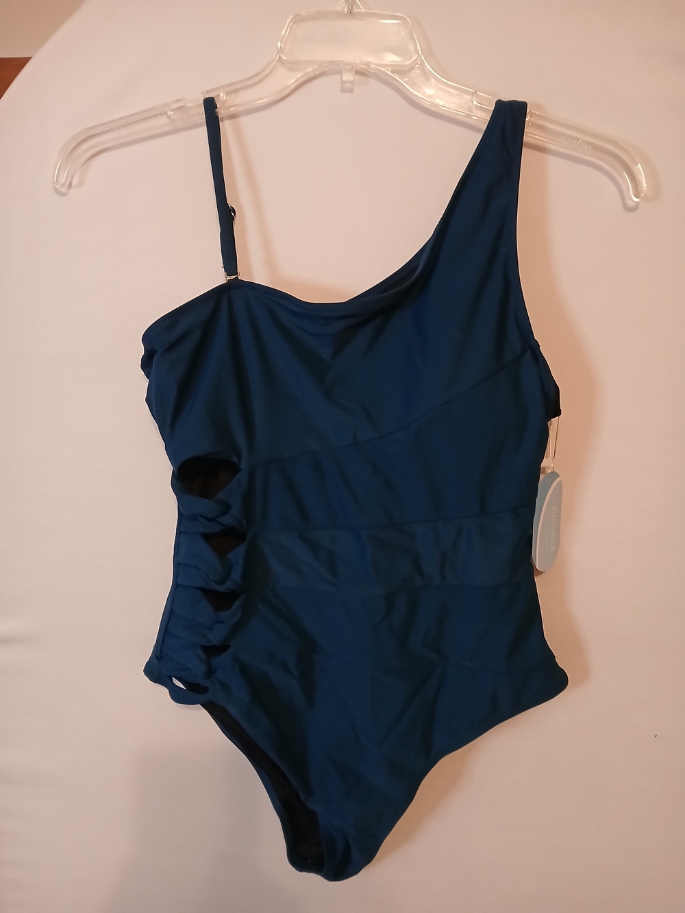One-Shoulder Navy Blue Ruffled One-Piece Swimsuit